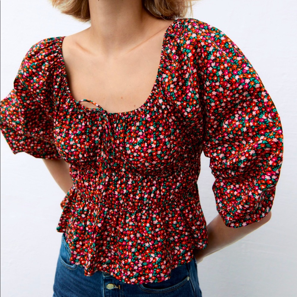 ZARA FLORAL POPLIN BLOUSE